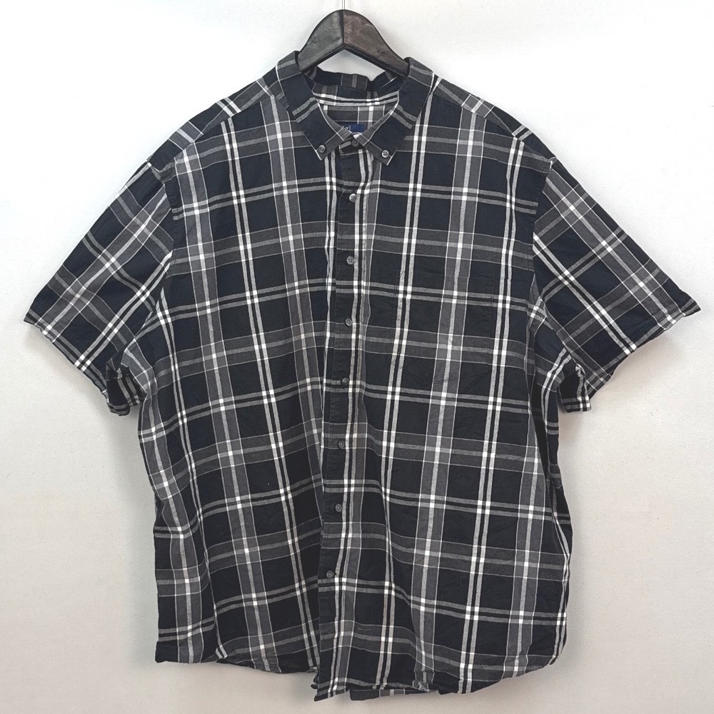 George Mens 3XL Black White Plaid Short Sleeve Button Down Shirt Classic Fit
